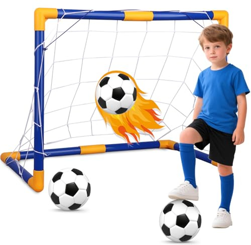 Mini Soccer Goal Set with 3 Ball Pump for Toddler Kid, Small Portable Goals Training Equipment for Garden Indoor Outdoor Backyard, Birthday Gift for Boy Girl Sports Toy Family Game 23 W×18 H×12 D