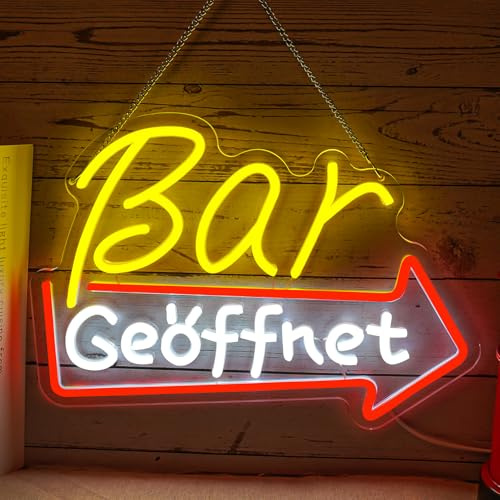 Flixyticy Bar Geöffnet Neon Schild LED Neonlicht für Wanddekoration | Perfekte für Bar,Kneipe,Schnapsbar,Schänke,Wine Bar,Saufen,Wirtshaus Deko