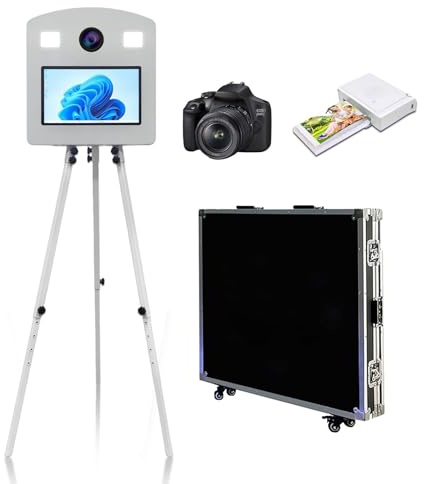 Cabine photo miroir portable avec écran tactile de 15,6, contrôle par application et lumière RVB, appareil photo reflex numérique avec étui de transport pour fêtes de mariage, événements, location