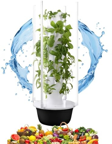 zhenmaster Système hydroponique Vertical avec 36 emplacements, éclairage LED & arrosage Automatique – Tour de Plantation intérieure pour Herbes, Fruits et légumes – ABS Compact(36Holes+LED)