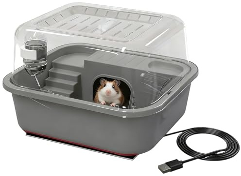 Hamsterbur – transparent löparhjul för ekorre Gerbil, USB-uppvärmd hamsterbur med ventilation, robust bärbar design, enkel att rengöra funktion, lugnande spel-träningsmiljö för balkong