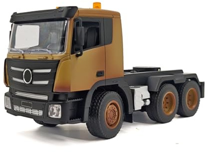 ENGINEMECH 1:18 Ferngesteuerter Anhänger mit Licht, Sound, 2,4 GHz, 9 Kanäle, Abnehmbares Flachbett LKW Abschleppwagen Geschenk für Technikbegeisterte - Wüste Gelb