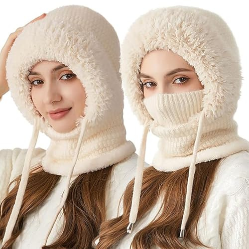 Gienslru 3 in 1 Beanie Hat for Women, Averageon Women's Outdoors Windproof Scarf Hat Balaclava, mit Fleece Gefütterte Mütze für Frauen Outdoor