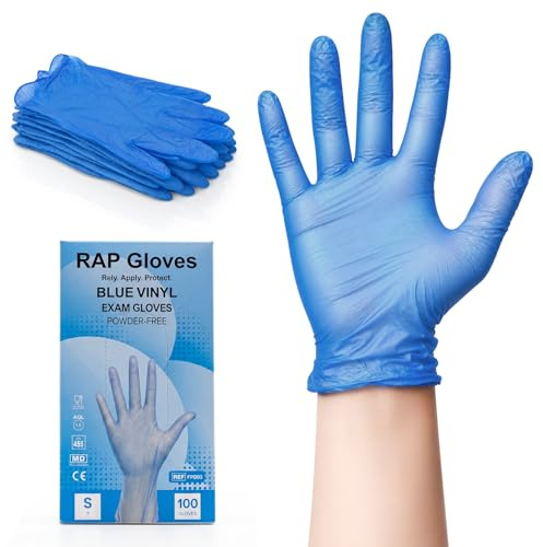 Blue Vinyl Disposable Gloves Small Pack of 100 Powder Free Latex Free Lab | Flexible multipurpose handwear, smooth fit, single use, for food prep, hygiene routines and inspection tasks