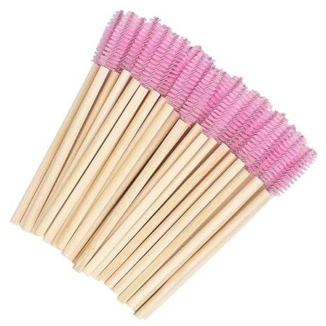 50 Pcs 9.3 cm Pink Disposable Bamboo Mascara Wands And Spoolies | Eyelash And Brow Applicator Brushes For Grooming And Daily Makeup