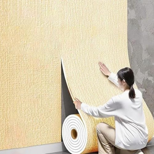 Générique Papier Peint Isolant Autocollant,Isolation Thermique, Résistant à L'humidité, Stickers Muraux Extra épais De 5mm,Papier Peint Imperméable,pour La Protection des Murs,Jaune,50x3000cm