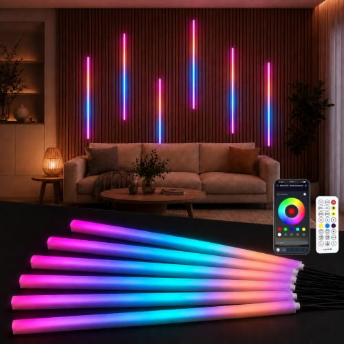 WMLBK RGB Strip Lights for Acoustic Wall Panels,6 x 100 cm Flexible RGB Strip Lights Controlled by APP & Remote 12×12 mm Cuttable LED for Acoustic Wall Panel