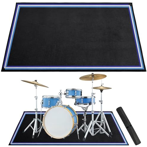 Alyoen Schlagzeugteppich 120x180 cm, Schlagzeug Teppich mit Rutschfesten Boden und Schallschutz, Drum Teppich für Elektrische Drum, Drum Zubehör Geschenk für Schlagzeuger,Blau