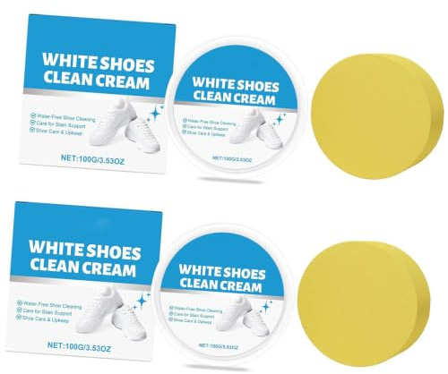 Tomvorks Pâte Nettoyante pour Chaussures Blanche Rinçage, 2 Pièces pour Baskets, Formule de Nettoyage en Profondeur Gommer le Jaunissement en Douceur et éliminer les Taches