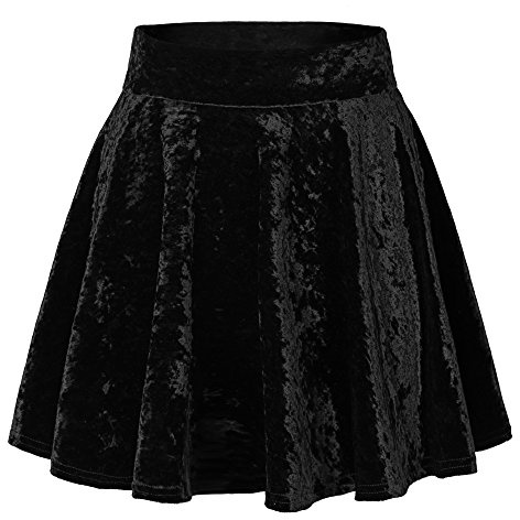Urban GoCo Donna Vintage Svasata Mini Gonna da Pattinatrice Versatile Elastica di Velluto Gonna #2 Nero M