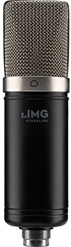 IMG STAGELINE ECMS-70 Großmembran Kondensator-Mikrofon, Vokal- und Instrumenten-Mikro für den professionellen Studio-Einsatz inkl. Mikrofon-Halter, Adapterschraube und Ledertasche, in Schwarz/Silber