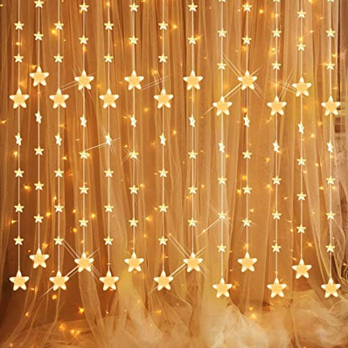 Yinuo Mirror Lichterketten, 80 Sterne 144 Leds 2mx1.5m Anschließbar Sternenvorhang mit 8 Modi Fernbedienung fensterlichterketten weihnachten Weihnachtsbeleuchtung für Fenster Dekorat