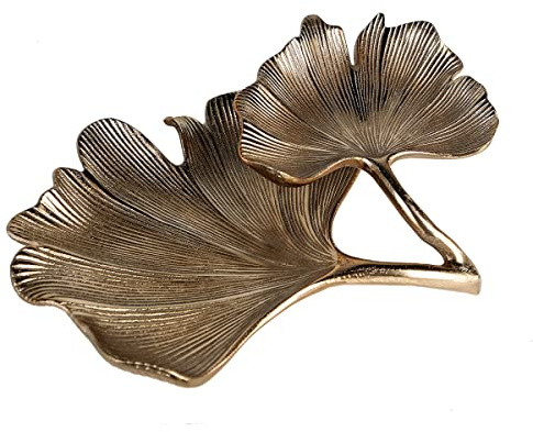 Casablanca Deko Skulptur Ginkgo Blatt - Wohnzimmer Dekoration aus Aluminium - Farbe: Gold - 33 x 27 cm