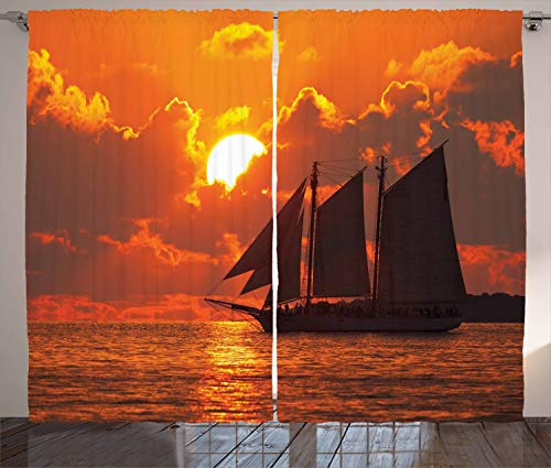 ABAKUHAUS Tropisch Rustikaler Gardine, Sonnenuntergang in Key Florida, Schlafzimmer Kräuselband Vorhang mit Schlaufen und Haken, 280 x 175 cm, Orange Dunkelorange