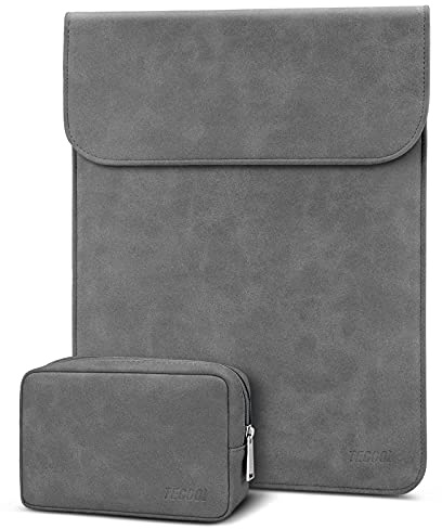 TECOOL 13 3 Zoll Laptop Hülle Tasche Leder,MacBook Tasche 13 Zoll für 2012-2020 2024 MacBook Air/Pro 13 13.6 M3 M2 M1,2021-2023 MacBook Pro 14 M3 M2 M1,13 HP Surface Laptop Schutzhülle, Grau