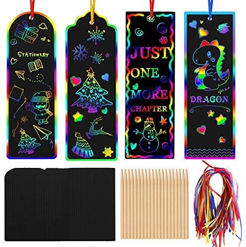 AUGSUN 96 Set Magic Scratch Rainbow Bookmarks Making Kit for Kids
