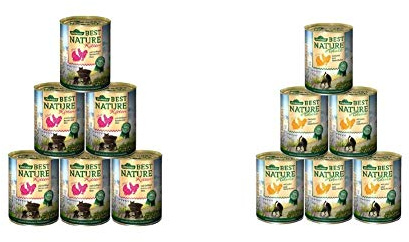 Dehner Best Nature Katzenfutter Kitten, Geflügelherzen mit Reis, 6 x 400 g (2.4 kg) & Best Nature Katzenfutter Adult, Geflügel und Leber, 6 x 400 g (2.4 kg)