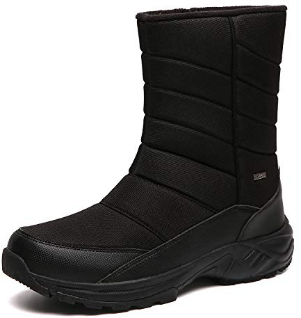 SILENTCARE Mens Winter Mid-Calf Snow Boot Fur Warm Waterproof Slip On Outdoor Athletic