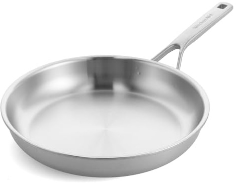 KitchenAid Multiply 3PLY Stainless Steel 24 cm Frying Pan Skillet, PFAS Free, Triply, Multiclad, Induction Suitable, Oven Safe up to 220°C, Silver