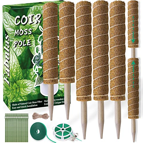 Fabulas Moss Pole 58.7 Inch - Monstera Plant Support 5 Pack, 17.5 and 12 Plant Stakes for Indoor Plants Coco Coir Moss Pole Sticks for Climbing Potted Live Plants, Pothos, Philodendron