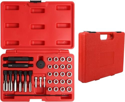 Gancon 33PCS Glow Plug Thread Repair Kit, Thread Repair Tool， Cylinder Head Metric Thread Restorer Kit， Tap Insert Driver Guide Pin Thread Insert Tool M8 M10 M12