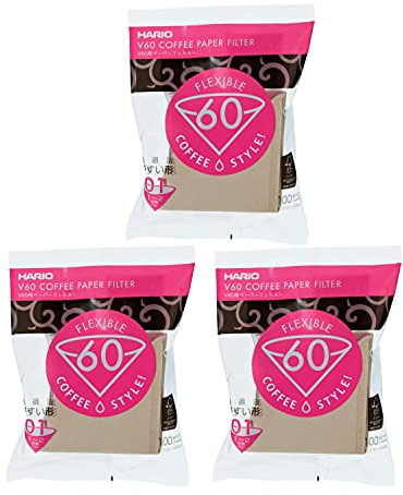 Hario V60 Größe 01 Papier-Kaffeefilter (Braun, 300er-Pack) Bundle (3 Stück)