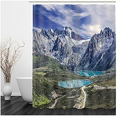 Banemi Duschvorhang Waschbar, Bath Curtain Pattern Bunt Eisbergsee Polyestergewebe 180X180cm für Eck Dusche mit 12 Duschvorhangringen