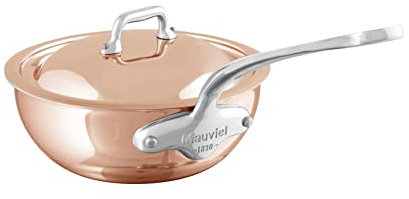 Mauviel M’6S 6-Ply Polished Copper & Stainless Steel Chef Pan With Lid, And Cast Stainless Steel Handle, 3.4-qt, Made In France