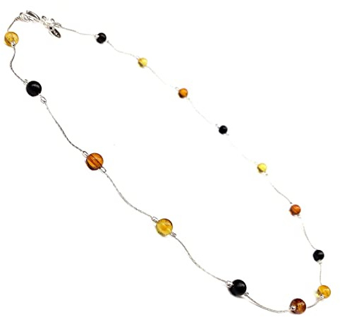 Halskette Damen Sterling Silber 925 mit Bernstein Kugeln 4mm, 45cm oder 50cm verfügbar, echter baltischer Bernstein, Schmuck Kollektion W 22/23 (Mehrfarbig, 45)