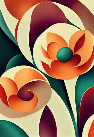 adrium Acryl-Bild 50 x 70 cm: Anschauliches Bild einer dekorativen Blumen, Art Deco, retrofuturistisch und Jugendstil.(190529055)