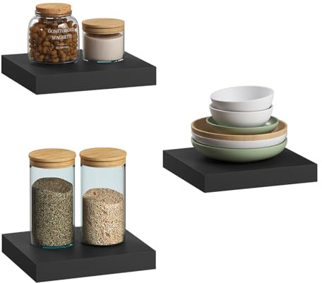 eSituro Wandregal, schwebendes schwarzes Regale für Wandmontage, 3er-Set Schweberegal Hängeregal Wandbrett im Wohnzimmer Schlafzimmer Küche Badezimmer, 25x3,8x22,9 cm | für Wohnzimmer Schlafzimmer Küche Badezimmer, Schweberegal hängend, mit unsichtbarer Halterung