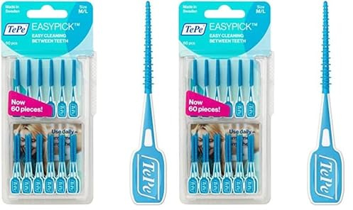 TePe EasyPick Dental Stick M/L / 1 x 60 Stück/Für eine einfache, tägliche Anwendung zwischendurch und unterwegs (Packung mit 2)