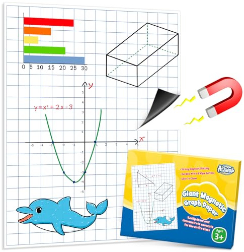 Aizweb Giant Magnetic Graph Paper,Dry Erase Grid Graphing for Classroom Whiteboard Accessories,Chart Paper Teacher Must Have Homeschool Teaching Supplies,Teacher Essential,21.5 x 16.5