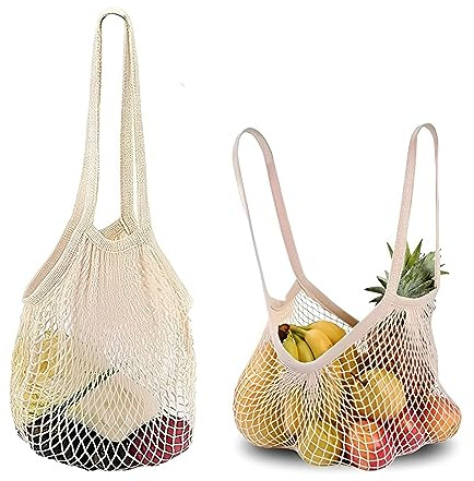 NUDFSY 2Pcs String Bag, Net Bag Fruit Bags, Reusable Net String Shopping Bags Mesh Produce Bags Organic Grocery Shopping Bags Tote Handbag for Vegetables Fruits Commodities Outgoing Travel