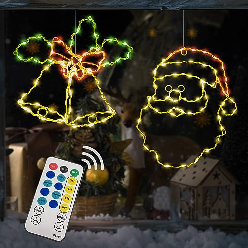 Bseical 2 Stück Weihnachtsbeleuchtung Weihnachtsdeko Fenster Bunt, Weihnachtsmann Innen, Christmas Lights Decorations Fensterbeleuchtung Weihnachten, mit Timer & Fernbedienung