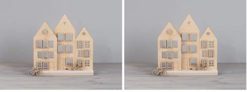 Rayher 62891505 Holzmotiv Häuser, FSCMixCred, 18-teilig, Weihnachtshaus, Weihnachtsdorf, Weihnachtsstadt, Natur (Packung mit 2)