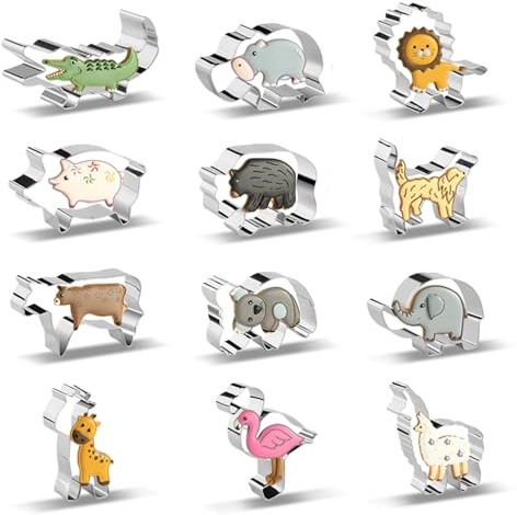 Animal Cookie Cutters, 12 PCS Cookie Cutters Set with Lion, Giraffe, Hippo, Panda, Koala, Elephant, Dog, Crocodile, Flamingo etc. (Gift Box)