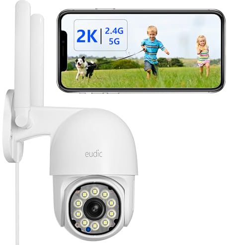 eudic 4MP 2K Security Camera Outdoor, 2.4G/5G WiFi Wired,SD/Cloud Storage CCTV Camera with Pan-Tilt 360° View, 20M Infrared/Color Night Vision, Motion Detection & Auto Track, 2 Way Audio (1 Pack)