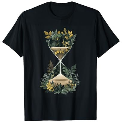 Nostalgische Sanduhr mit Blattkunst T-Shirt