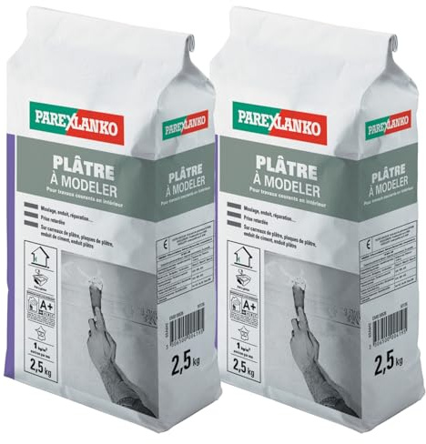 Parexlanko, Plâtre à Modeler pour réparation, enduit et moulage intérieur, 2,5kg (Lot de 2)