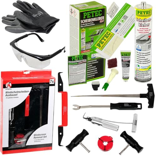 Kfz Geklebte Front-/ Windschutz-Scheiben Ausbau-Werkzeug-Satz Kleber-Set 31 | 60300+80887+9954+83333, Glas-Reparatursatz
