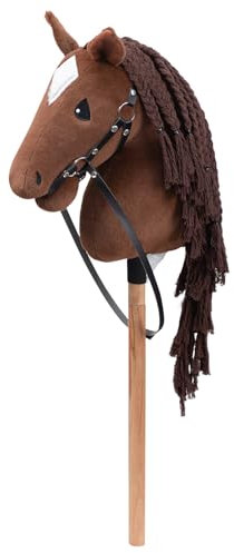 BEJOY Steckenpferd Spielzeug Pferd, Hobby Horse Holzpferd Plüschpferd zum Reiten für Kinder mit Halfter und Trense, Dunkelbraun