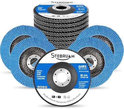 STEBRUAM 12 Pack 115mm Flap Discs 80 Grit,Professioanl T29 Zirconia Grinding Disc for Sanding Metal Stainless Steel Wood