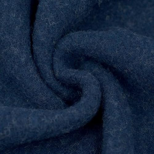 STOFFKONTOR Wollfleece Stoff - Öko-Tex Standard 100 - Mulesing-frei - Meterware, Farbe Navy-Blau - zum Nähen von Mänteln, Jacken, Ponchos, Decken, Homeaccessoires UVM.