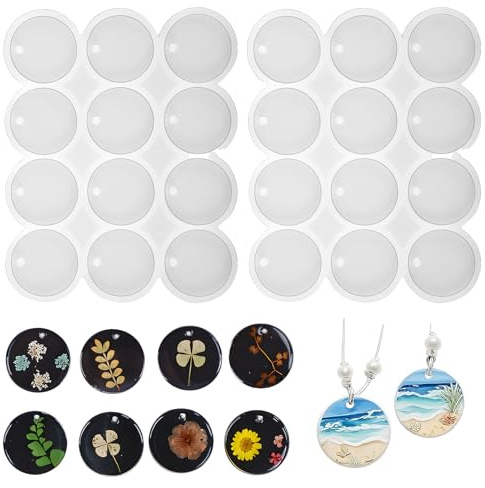 Snowtain 2 Stück Epoxidharz Formen Silikon,12 Kavitäten runder schlüsselbund silikonform,Silikonform Anhänger Epoxidharz Schmuck Silikonform Geeignet für Harzguss, Ohrringe, DIY-Anhänger.