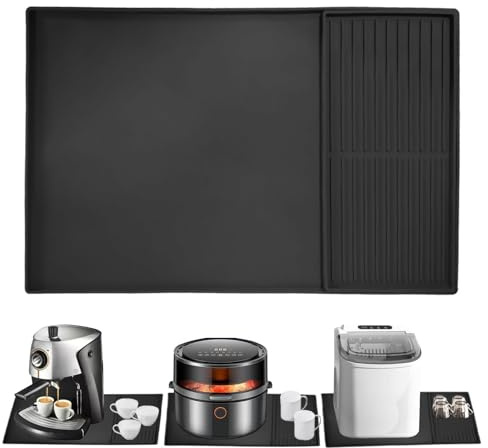 Silicone Coffee Mat 24x16, Non-Slip,Heat-Resistant Mat with Raised Edges,Foldable & Drainable Design,Ideal for Espresso Machines,Coffee Makers, and Kitchen Countertops,Noise-Reducing & Spill-Proof