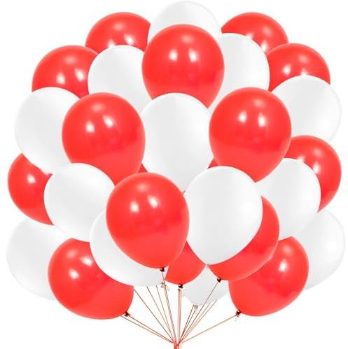 Koboko Luftballons Rot Weiß Karneval Deko, 50 Stk 12 Zoll Zirkus Deko Rot Weiss Ballons Geburtstag, Geburtstagsdeko Rot Luftballon Weiß, Rote weiße Helium Ballon für Karneval Geburtstag Hochzeit Deko