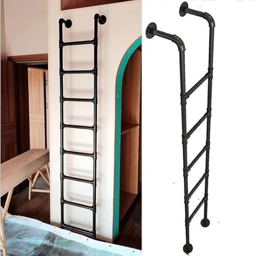Metal Basement Window Well Egress Ladder with 5 8 Rungs Wall Mounted Fire Escape Step Ladder for Home High Loft Attic Bunk Bed Black (115cm/45in)