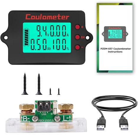 100A Batteria Monitor 12V 24V 36V 48V monitor batterie 8-120V Universale Tensione battery al litio amperometro corrente in rame puro + cavo USB 2m (schermo monocromatico)