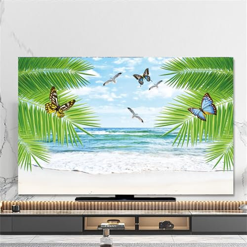 Hixingo Cubierta Antipolvo para TV, Funda para Televisor Elástico Protector para Smart TV, Cubierta de Televisión Pantalla de Funda Modas impresión de Playa Océano (Mariposa,70)